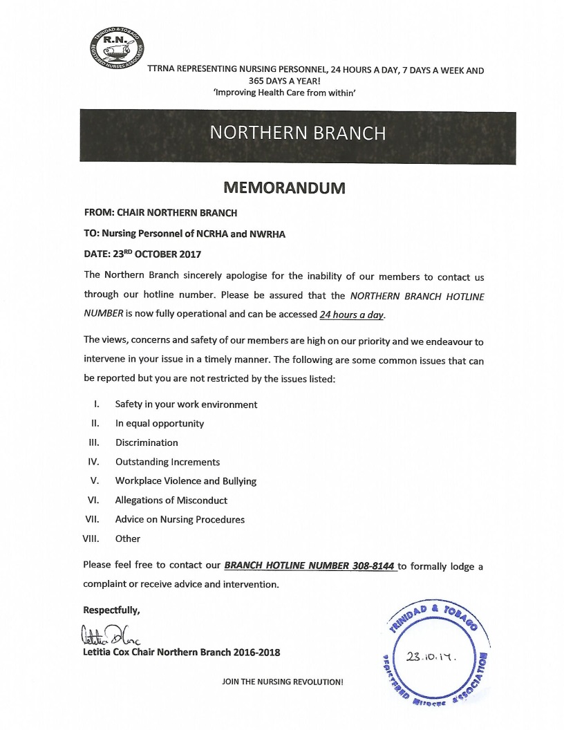 Nothern Branch Hotline Number