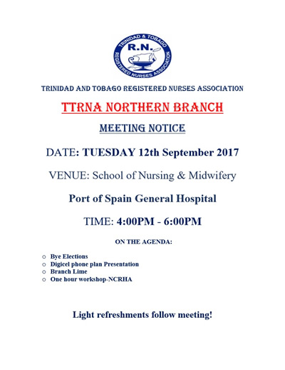 Northern Branch Meeting Notice - Tuesday 12th Sept. 2017