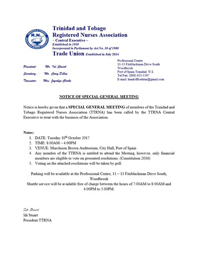 Special General Meeting - 10th October, 2017