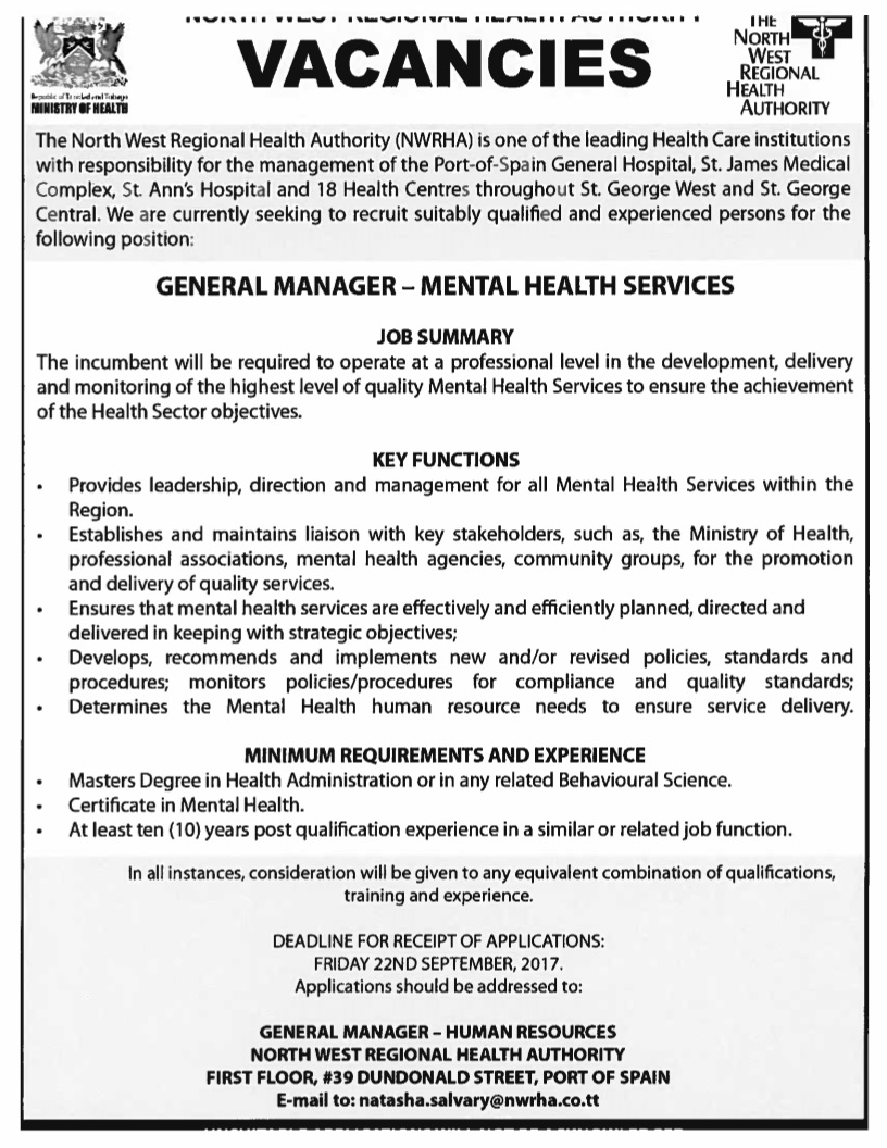 Vacancies NWRHA 14 Sept 2017