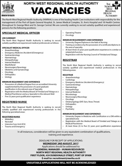 Vacancies - North West Regional Health Authority 