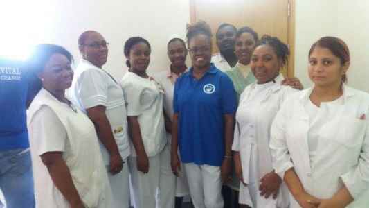 Patient Care co-ordinator Mrs. Gittens and Head Nurse Ms. Alexander together with the staff of Male    Orthopaedic Ward 4 welcome information imparted from Mrs Murray-John with joyous hearts.